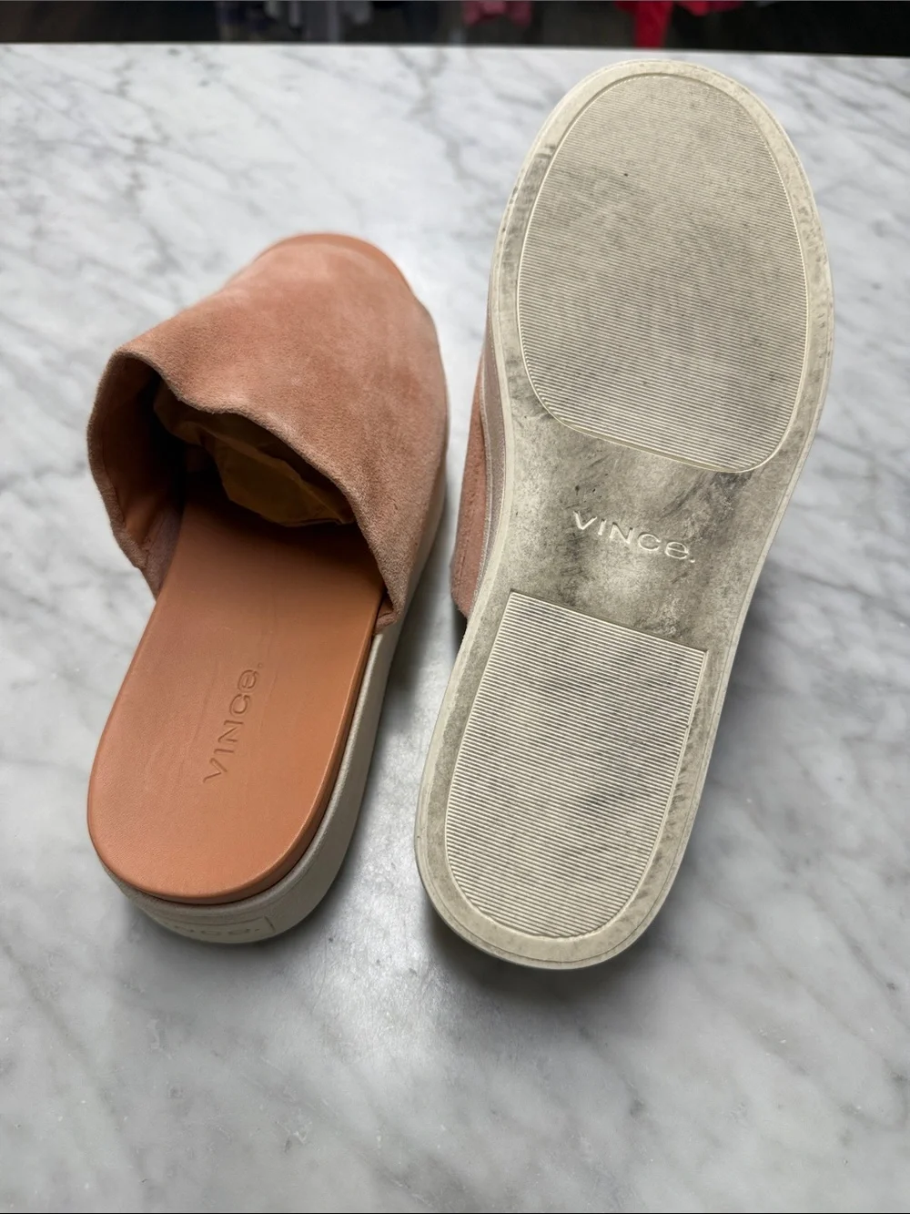 Vince Peach Suede Slip On Platform Sandal Size 38.5